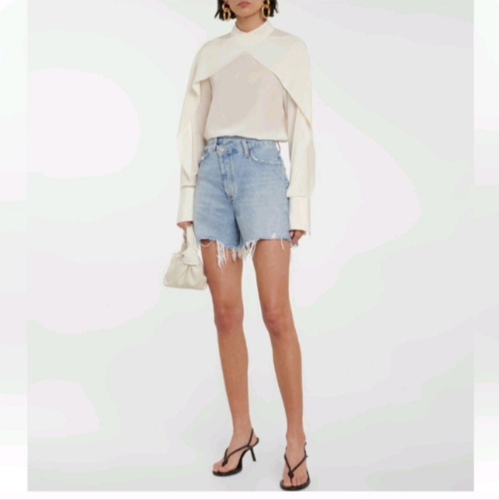 Agolde Light Blue Distressed Denim Shorts